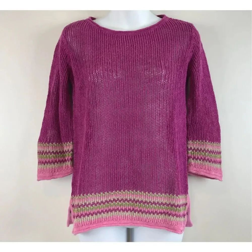 Tommy Bahama Sweater Women's Loose Knit Pullover Pink Linen Blend Coastal